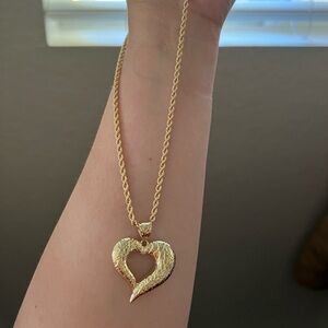 18K Real Gold Heart Pendant Necklace 20”